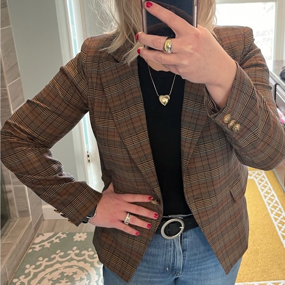 ModCloth Single Button Brown Plaid Blazer Size Large - Picture 2 of 11